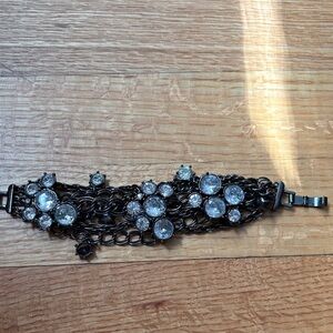 Statement Black Chain Bracelet with Clear Crystal Clusters
